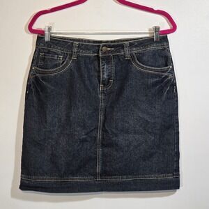 Baccini Womens Size 6 Denim Skirt Rhinestone Studded Pockets Cotton Blend